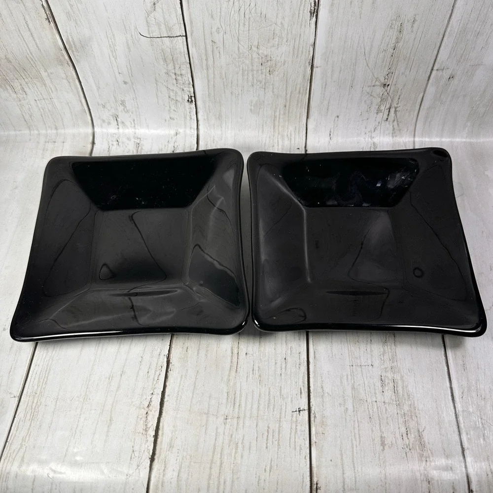 Crate & Barrel Abby Appetizer Dish Plates Black‎ Weave Effect Underside 5 1/2